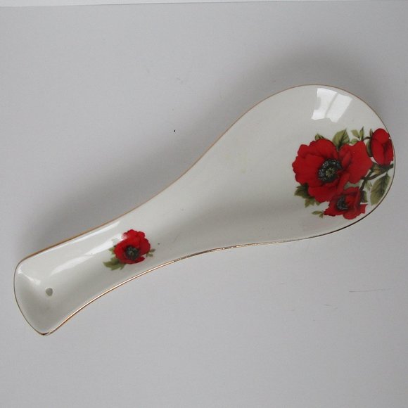 New Viva Collection Red Polka Dot Ceramic Spoon Rest - Hand Painted Stovetop Accessory, 10 Inch